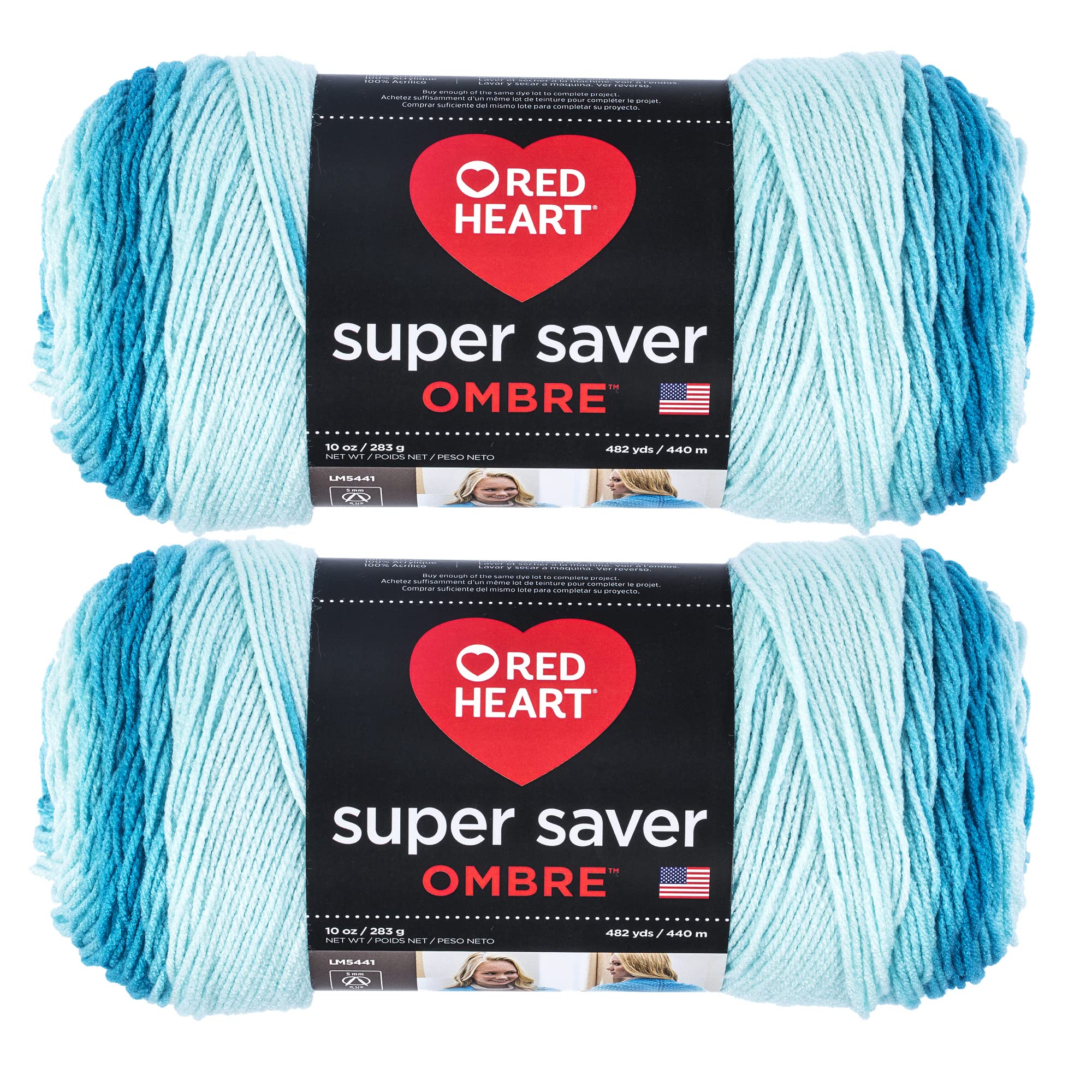 Red Heart Super Saver Jumbo Scuba Ombre Yarn - 2 Pack of 283g/10oz - Acrylic - 4 Medium (Worsted) - 482 Yards - Knitting/Crochet