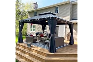 PURPLE LEAF 12' X 14' Patio Gazebo with Light Permanent Hardtop Gazebo with Metal Roof for Outdoor Lawn and Garden Grey