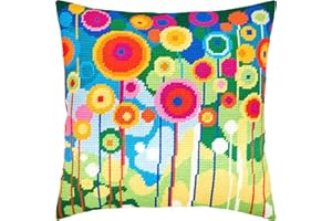 Brvsk Abstract Needlepoint Kit for Adults and Beginners — Dandelions 16″ × 16″ with Clear, Precise Printed Design on Cotton Canvas; Includes 2 Needles, Yarn, and Easy-Read Chart