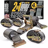 US Cargo Control Double-Fitted E-Track Ratchet Straps (4 Pack), 4,400 LBS Break Strength, 2 Inch x 16 Foot Heavy Duty E Track Straps with 3 Spring E-Fittings, Versatile 2-in-1 Logistic Tiedowns