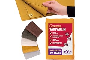 CCS CHICAGO CANVAS & SUPPLY CCS Waterproof Canvas Tarp Cover – Heavy Duty Duck Cloth, Waxed Canvas Tarpaulin with Rustproof Brass Grommets for Camping, Construction, Equipment & Outdoor Use (Gold, 8x10 Ft)