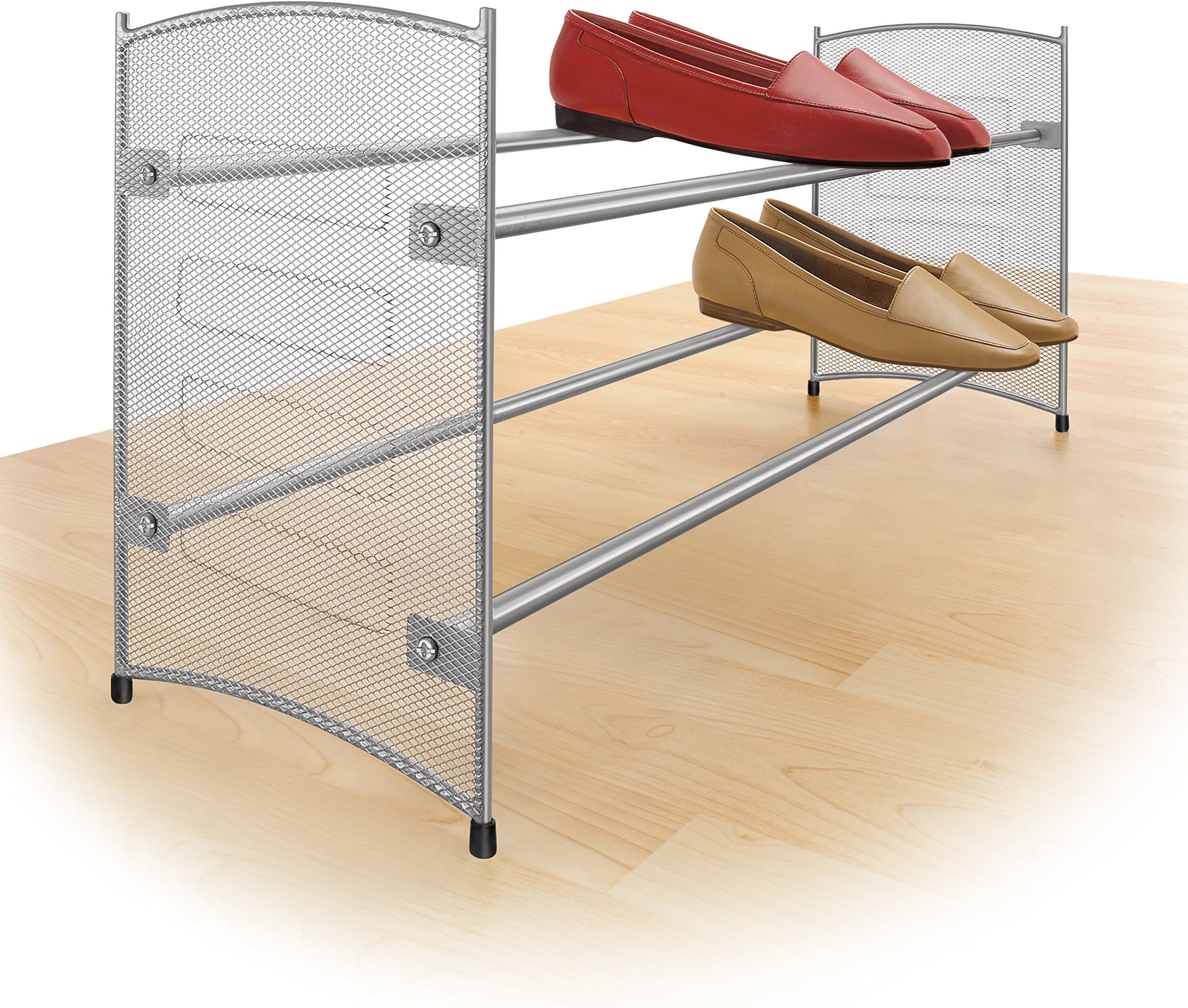 Lynk Expandable 2 Tier Stackable Shoe Rack - Steel Mesh Shoe Shelf - Platinum