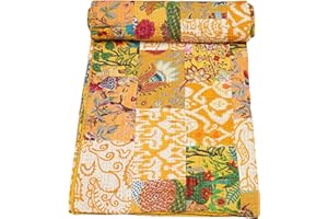 Marubhumi Indian Traditional Pure Cotton Patchwork Quilt, Paisley Print Kantha Quilt Multi Color (Multicolor-24, Queen (90"x 108"))