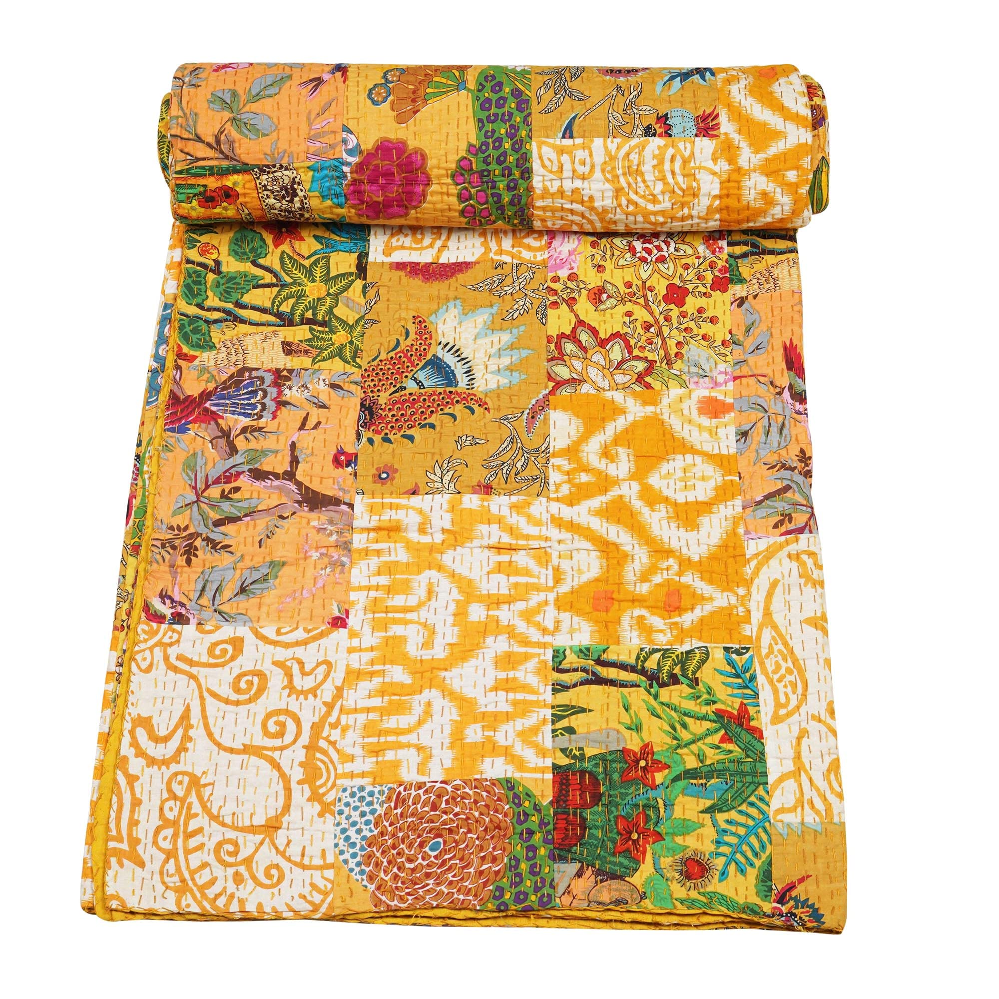 Photo 1 of Marubhumi Indian Traditional Pure Cotton Patchwork Quilt, Paisley Print Kantha Quilt Multi Color (Multicolor-24, Twin (60"x 90"))