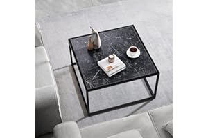 SAYGOER Black Coffee Table Small Square Coffee Table Simple Modern Center Table for Living Room Home Office 27.6 * 27.6 * 15.7Inch Easy Assembly, Black Faux Marble Top with Metal Frame