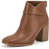 LAICIGO Women's Square Toe Ankle Boots High Chunky Stacked Heel Slip On Criss Cross Zipper Booties