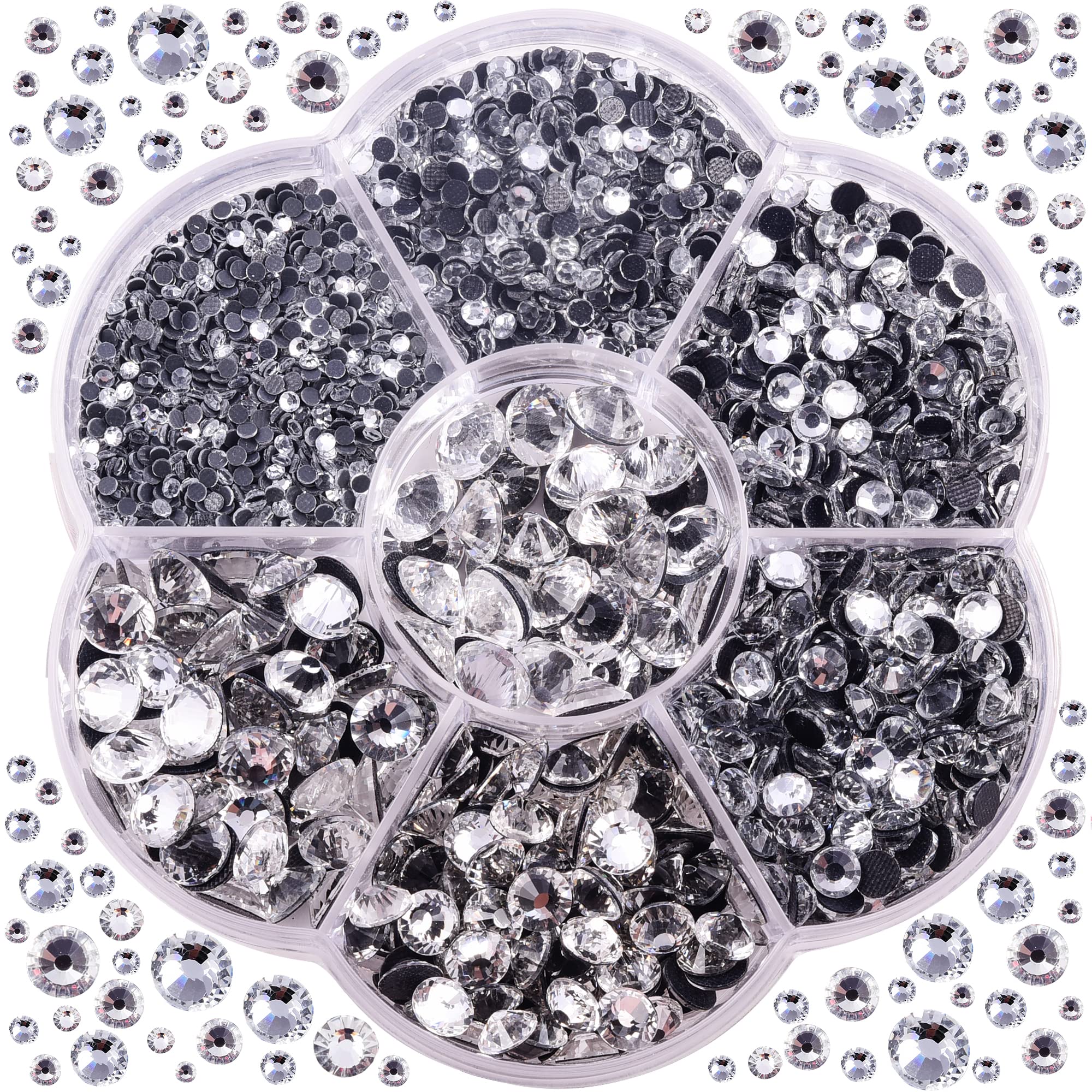 Blinginbox 3000pcs Hotfix Rhinestones,Crystal Hotfix Rhinestones Mixed Sizes SS6-SS30 Gems for Clothes and Craft DIY Decorations(Crystal) — image 1