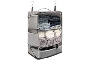 ELEZAY Hanging Packing Cubes Portable Closet 3-Shelf Travel Collapsible Compression Garment Organizer for Carry-on Luggage Suitcase Space Saver Bag XX-Large_No Side Pockets, Lightgrey