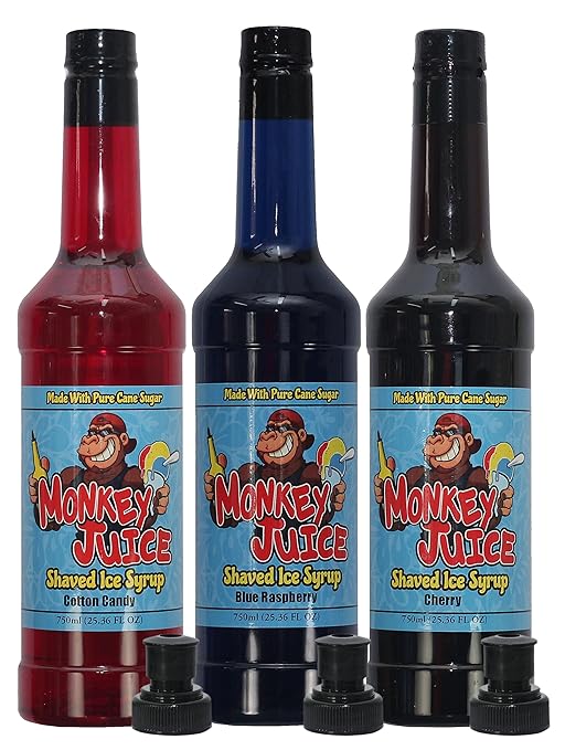 Monkey Juice Shaved Ice Syrup Made with Pure Cane Sugar 3 Pack