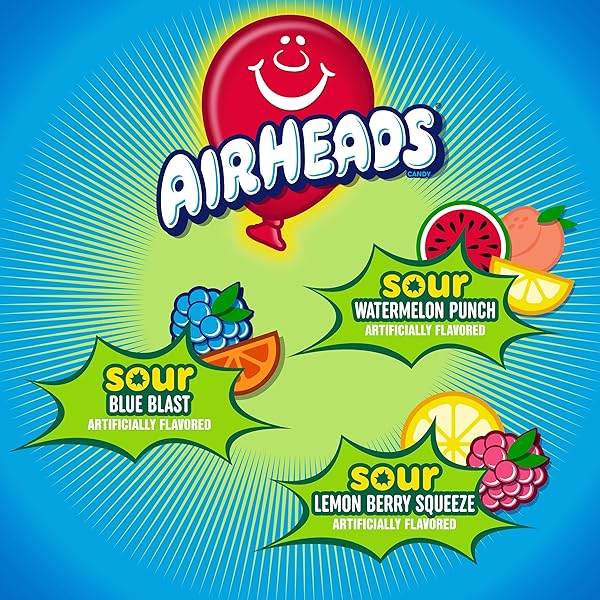 AIRHEADS SOUR CANDY BARS, SOUR WATERMELON PUNCH, BLUE BLAST, LEMON BERRY SQUEEZE, 9 BAR MOVIE THEATER BOX