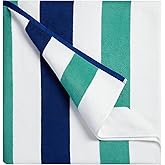 Bornbay Cotton Oversized Beach Towel - Extra Large 40"X70" Plush Thick Pool Towel, XL Fluffy Stripe Beach Towels Teal Swimming Towel for Adults Mens Women (White Teal Blue)