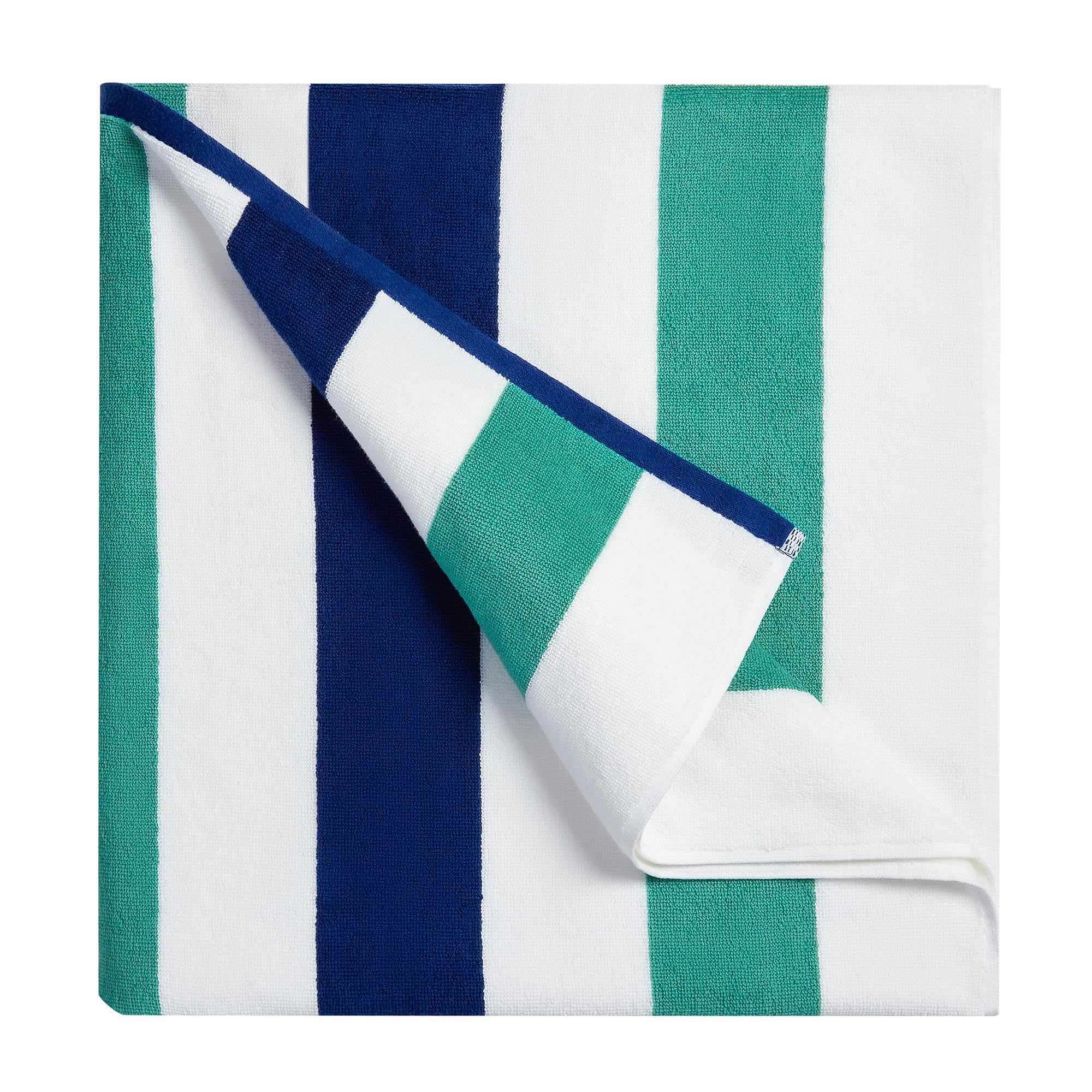 Bornbay Cotton Oversized Beach Towel - Extra Large 40"X70" Plush Thick Pool Towel, XL Fluffy Stripe Teal Beach Towels for Adults Mens Women (White Teal Blue)
