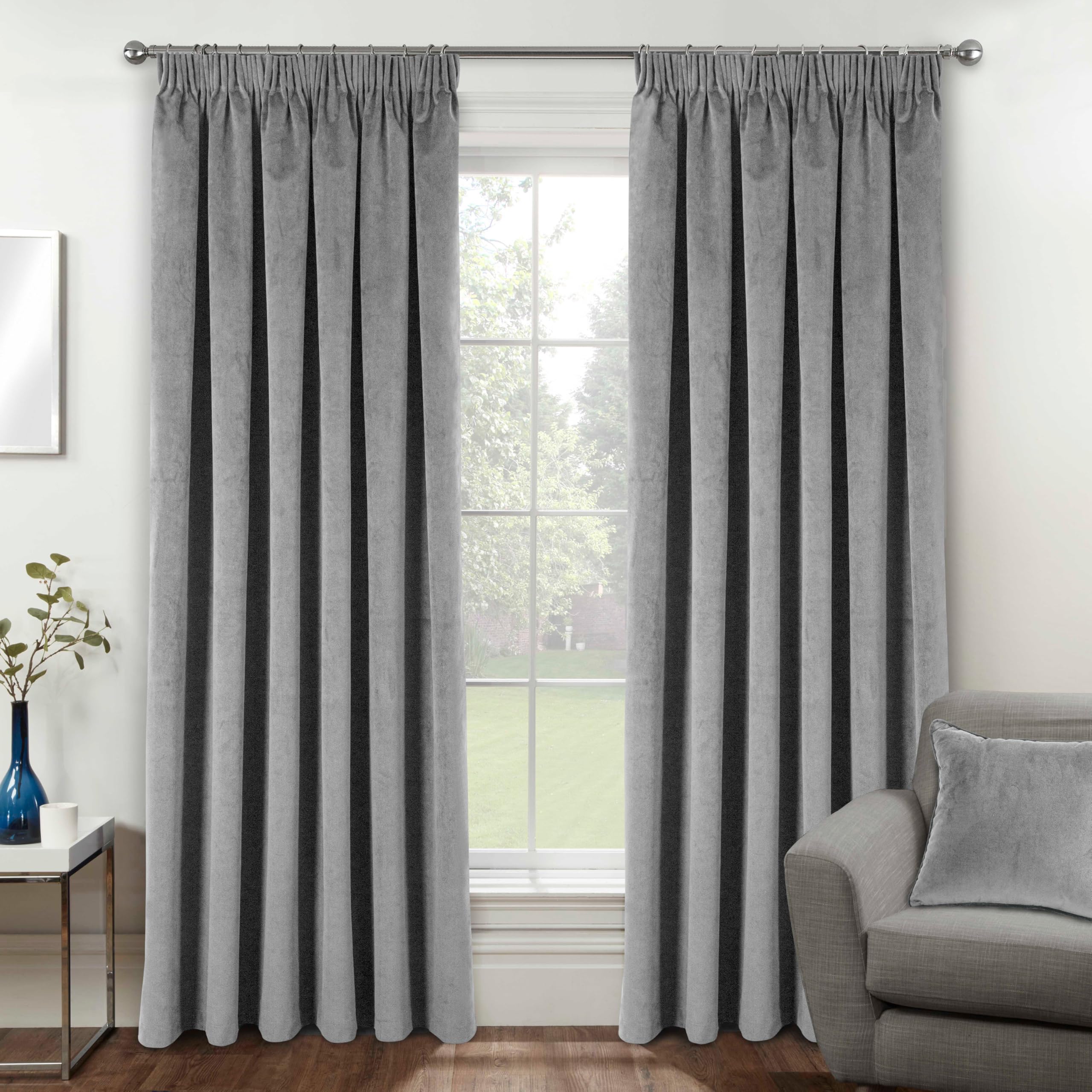 Enhanced Living Oxford Premium Velvet Grey Blackout Curtains for Curtains for Bedroom - Supersoft Tape Top Curtains - 46x72 inch (117x183 cm) - 2 x Curtain Panels
