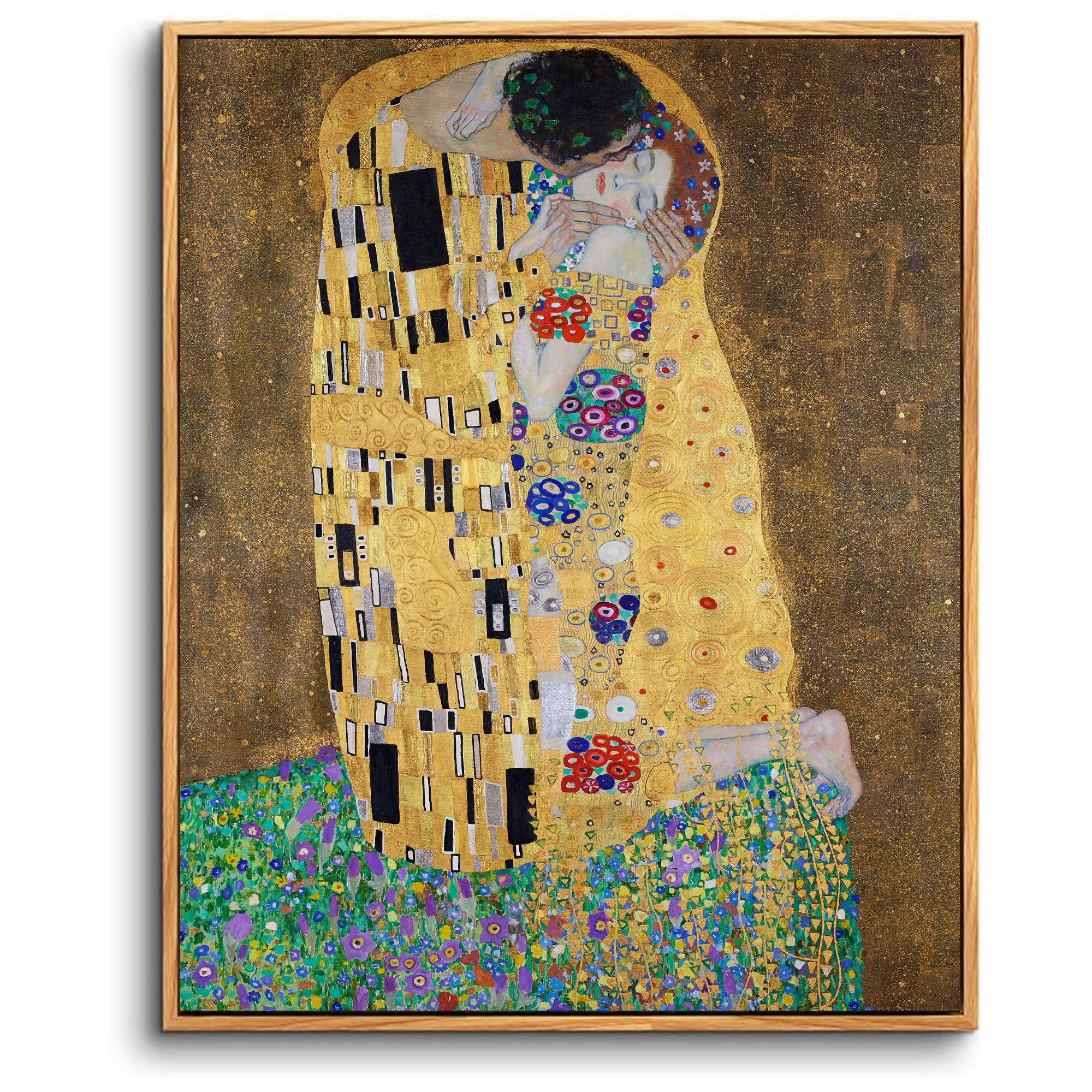 hyidecorart Wooden Framed Canvas Wall Art for Living Room, 20"x30" The Kiss Gustav Klimt Art Vintage Bedroom Decor Aesthetic, Paintings Artwork Wall Decorations for Bathroom Hallway Dining Room