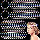 Syhood Valentines Day Gifts, 50 Pcs LED Flower Crowns Headbands, Light up Flower Crowns for Women, Glow in the Dark Headband for Wedding Birthday Mardi Gras Cosplay Princess Party Favors(Plum Blossom)