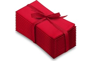 Aunti Em's Kitchen Red Cotton Dinner Napkins Cloth 12 Pack 20x20 100% Natural Oversized Bulk Linens for Dinner, Events, Weddings, Set of 12, Festive Red