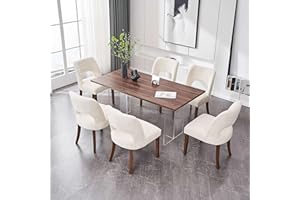 VKNOW Wooden Dining Chairs Set of 6, Modern Fabric Upholstered Dining Room Chair Kitchen Chairs, Farmhouse Dinner Chair for Kitchen Dining Room, Beige