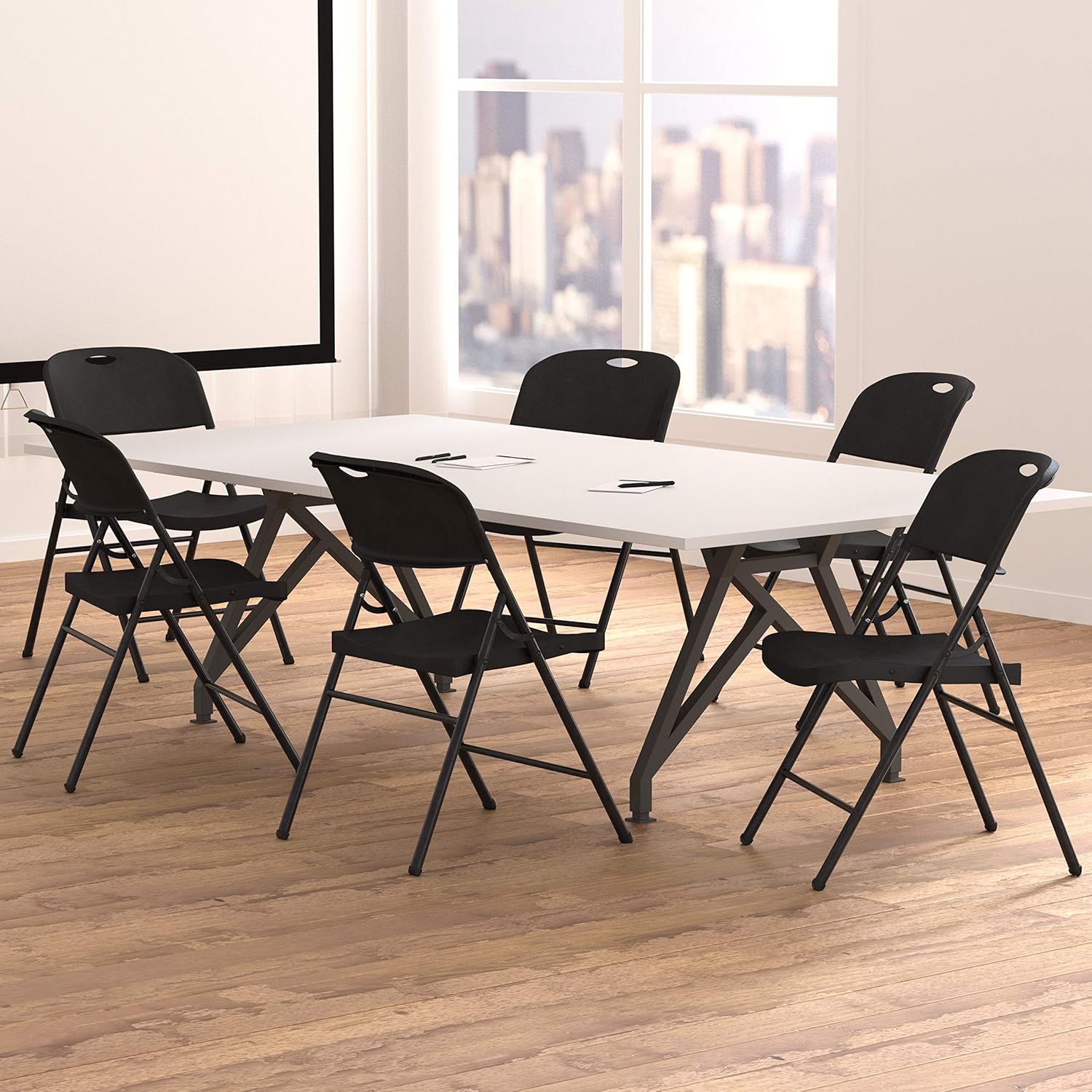 Basics Folding Plastic Chair, 350-Pound Capacity, Black, 6-Pack: Furniture & Decor