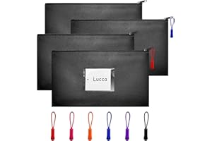 ROOKEA 4 Pcs Black Money Pouches with Zipper - 11x6.1in Bank Deposit Bags - Cash, Coin, Checks Organizer for Women & Men