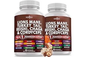 NEW AGE Lions Mane Mushroom Supplement with Turkey Tail Reishi Cordyceps Chaga with Marshmallow Root - 120 Count