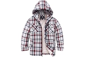 MoFiz Mens Jackets Coats Fleece Lined Sherpa Cotton Plaid Coat Hoodie Winter Warm Full Zip Flannel Jacket for Men