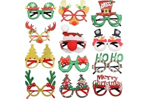 BASHOUT Christmas Glasses | 12pcs Holiday Theme Eyeglasses | Funny Xmas Prop Glasses | Party Favor Set | Photo Booth Eyeglass Frames | One Size Fits All Xmas Frames