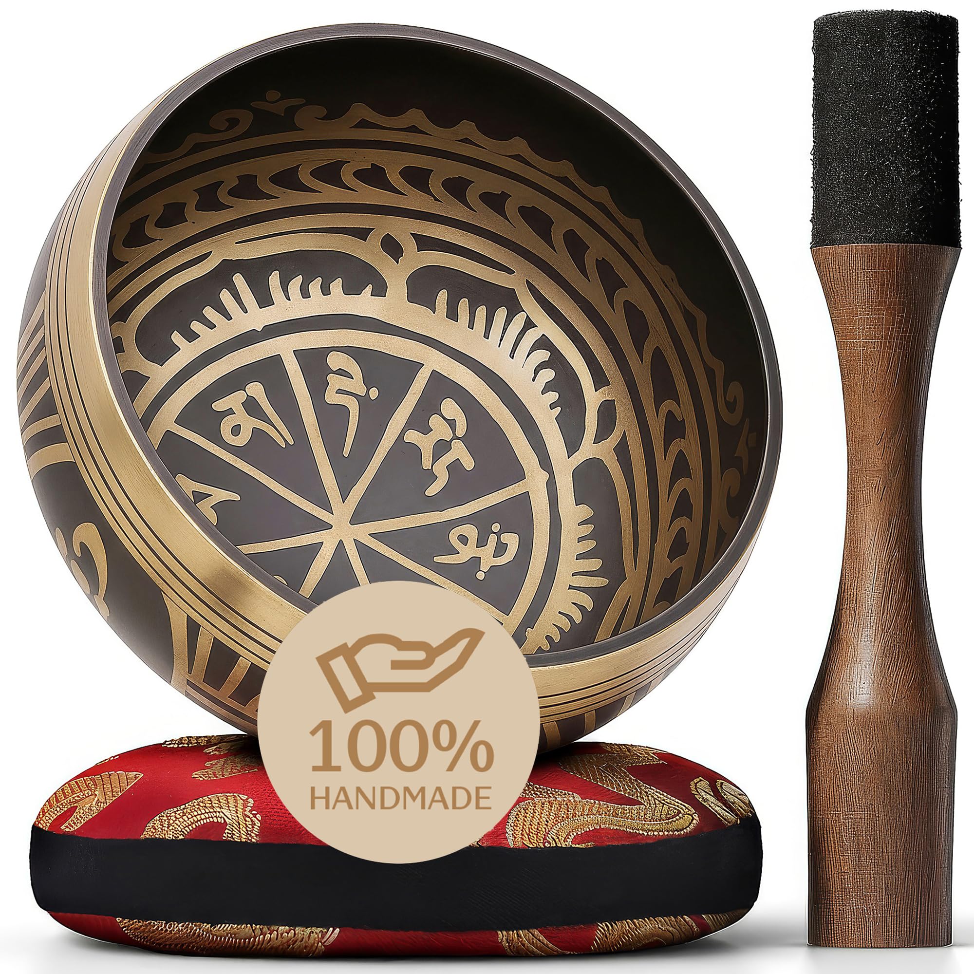 Handmade Tibetan Etched Singing Bowl Set – Sound Bowl & Meditation Bowl with Cushion, Mallet & Guide – Spiritual Healing Products – Meditation Sound Bath Kit – Portable Sound Therapy Tool