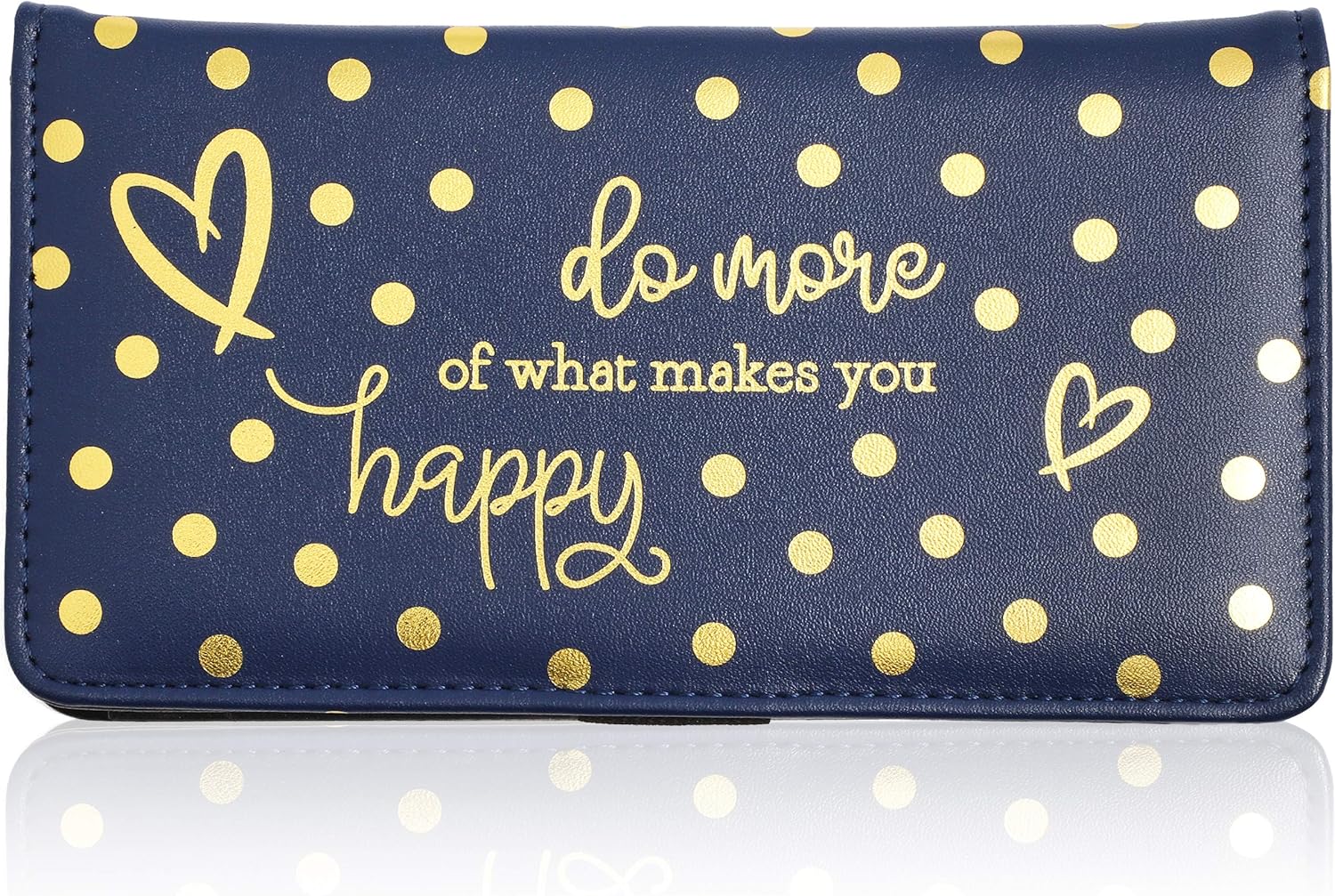 RFID Blocking Checkbook Cover, Blue Wallet with Foil Polka Dots (7 x 3.75 In)