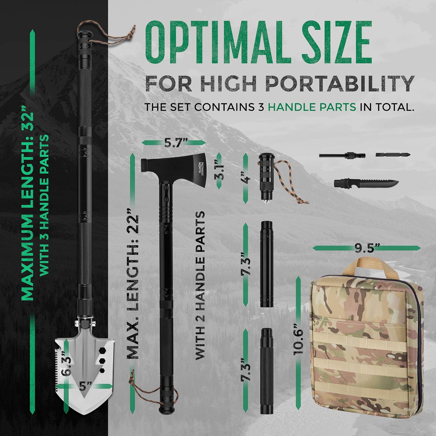 PATHWAY NORTH Camping Axe and Survival Shovel – Stainless Steel Multi-Tool Folding Shovel and Survival Hatchet – Equipment for Outdoor, Hiking, Hunting, Emergency, Backpacking : Garden & Outdoor