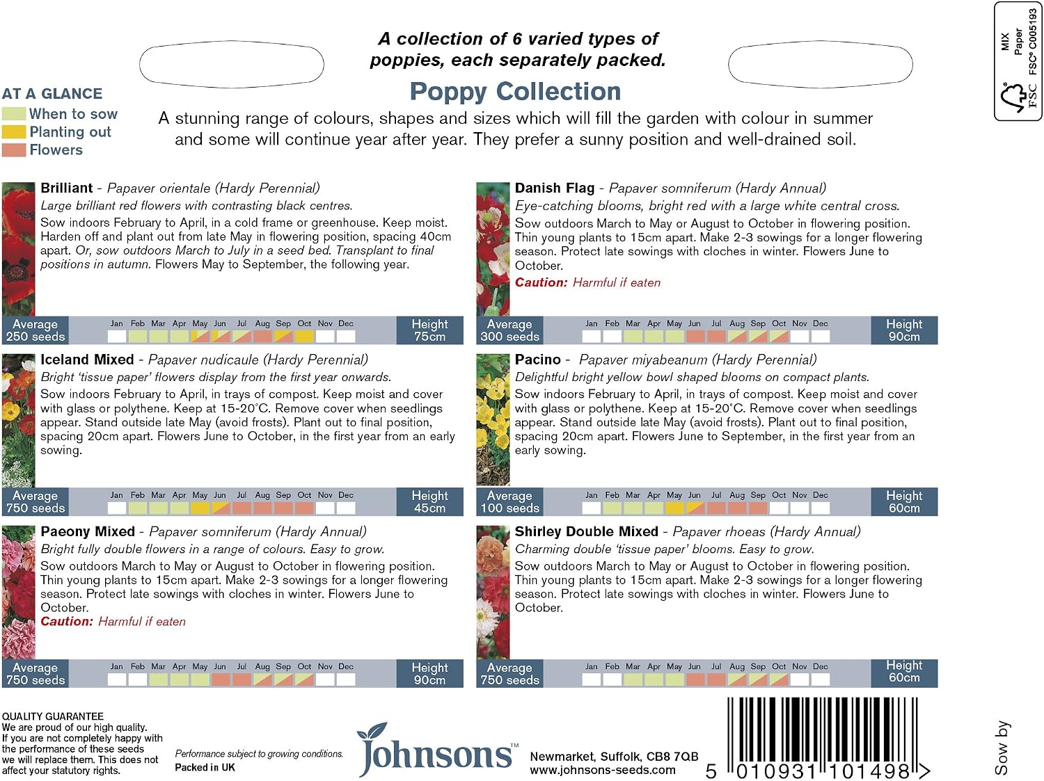 Johnsons 25014 Flower Seeds, Poppy Collection, Various - Image 3
