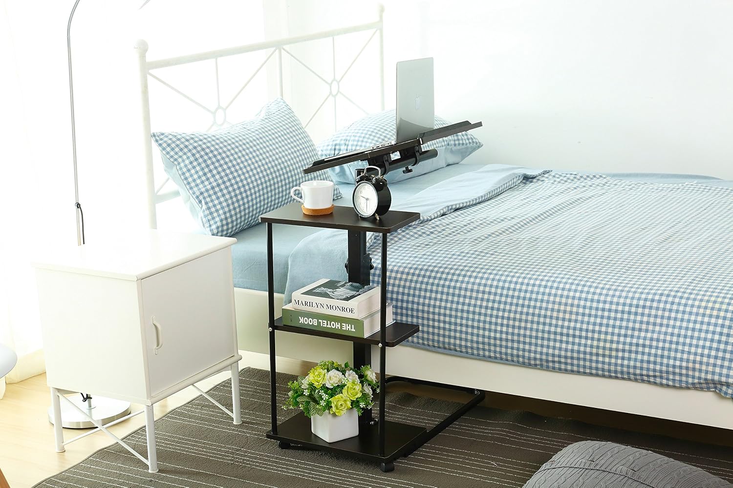 DOEWORKS Laptop Desk Height Adjustable Tray Side Table for Bed or Sofa, Black Overbed Table with Wheels : Office Products