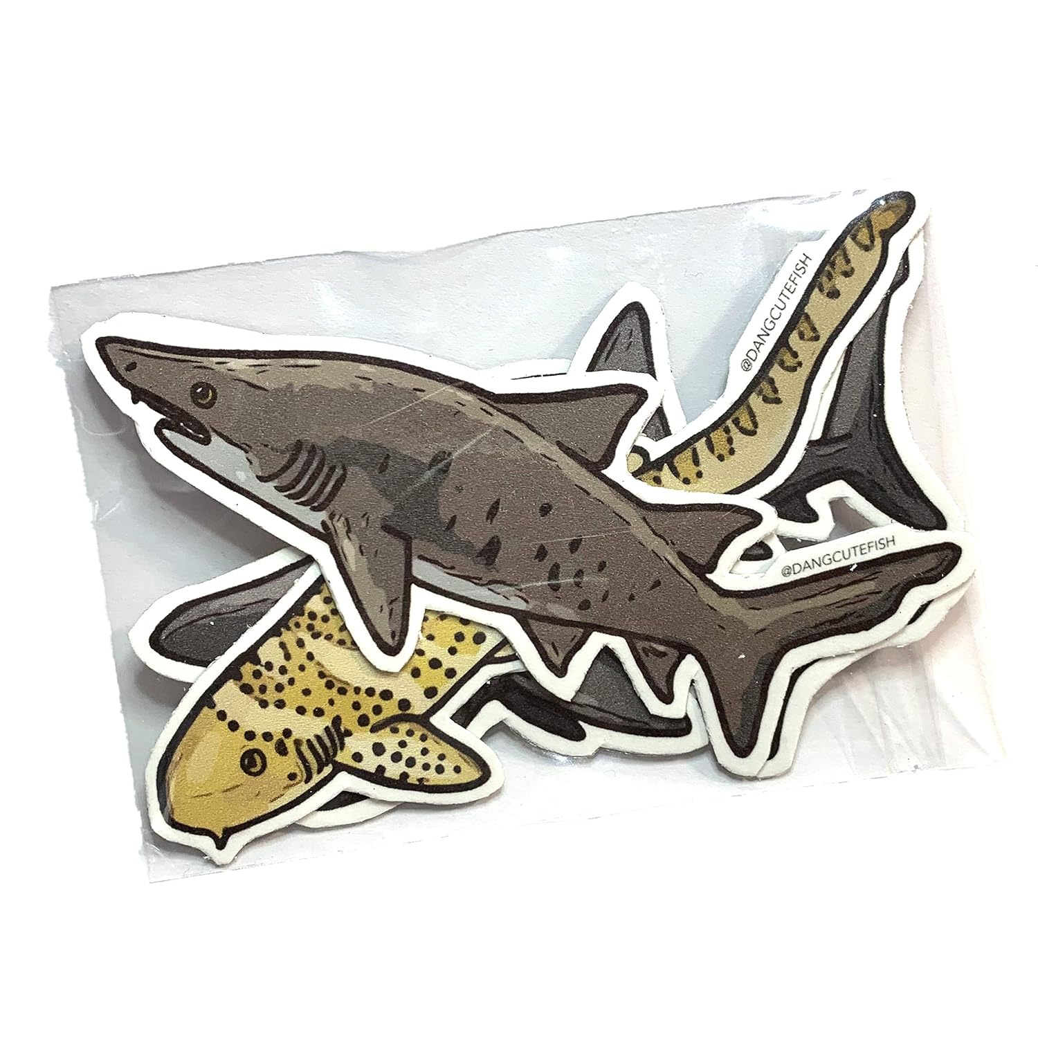 Dang Cute Fish Shark Magnet Set - Zebra Shark, Basking Shark, Sand Tiger Shark, Blacktip Reef Shark