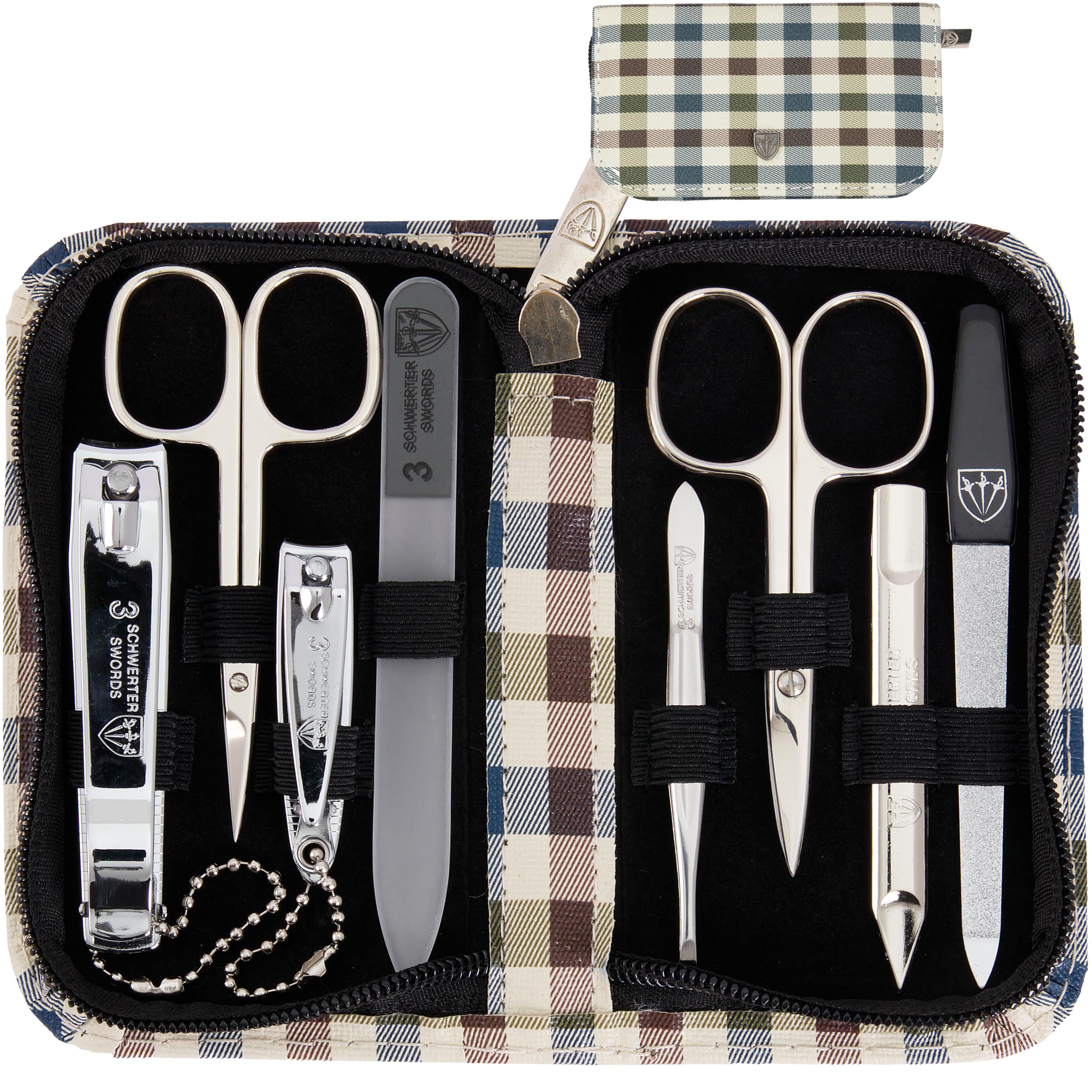3 Swords Germany - brand quality 8 piece manicure pedicure grooming kit set for professional finger & toe nail care scissors clipper fashion leather case in gift box, Made by 3 Swords (002013)