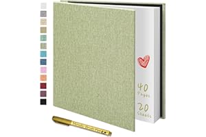 Yopih Photo Album Self Adhesive for 4x6 5x7 8x10 Pictures Scrapbook Album Linen Hardcover DIY with A Metallie Pen Length 11x10.6 Inch 40 Pages Grassgreen