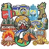 HEYTRCO 12PCS Camping Iron on Patches, Cartoon Cute Outdoor Hiking Landscape Advanture Embroidered Applique, Custom Nature Fire Patches for Hats, Jackets, Bags, Backpacks, Dress