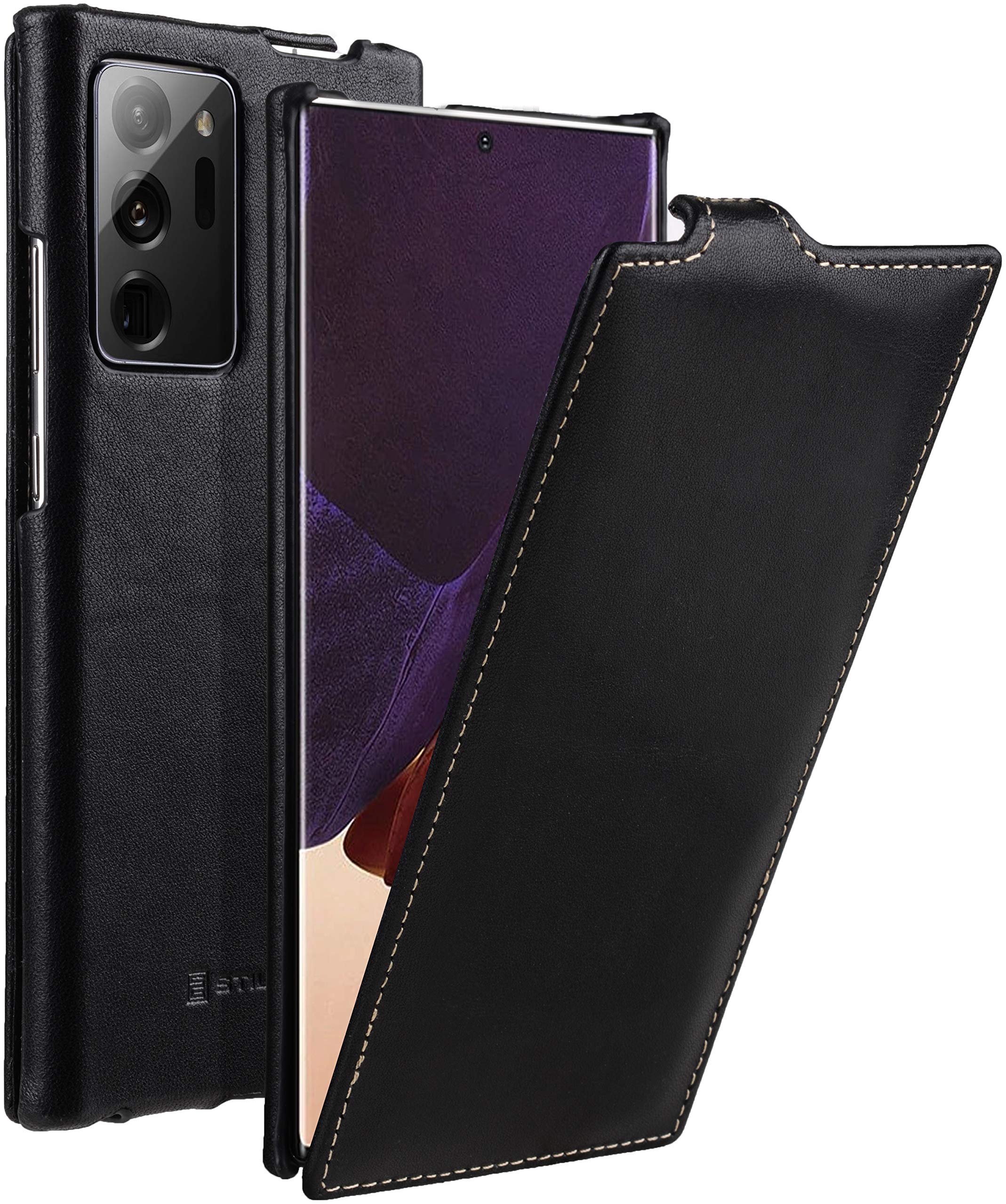 StilGut Slim Vertical Flip Case for Samsung Galaxy Note 20 Ultra, Genuine Leather Samsung Galaxy Note 20 Ultra Case, Black Nappa
