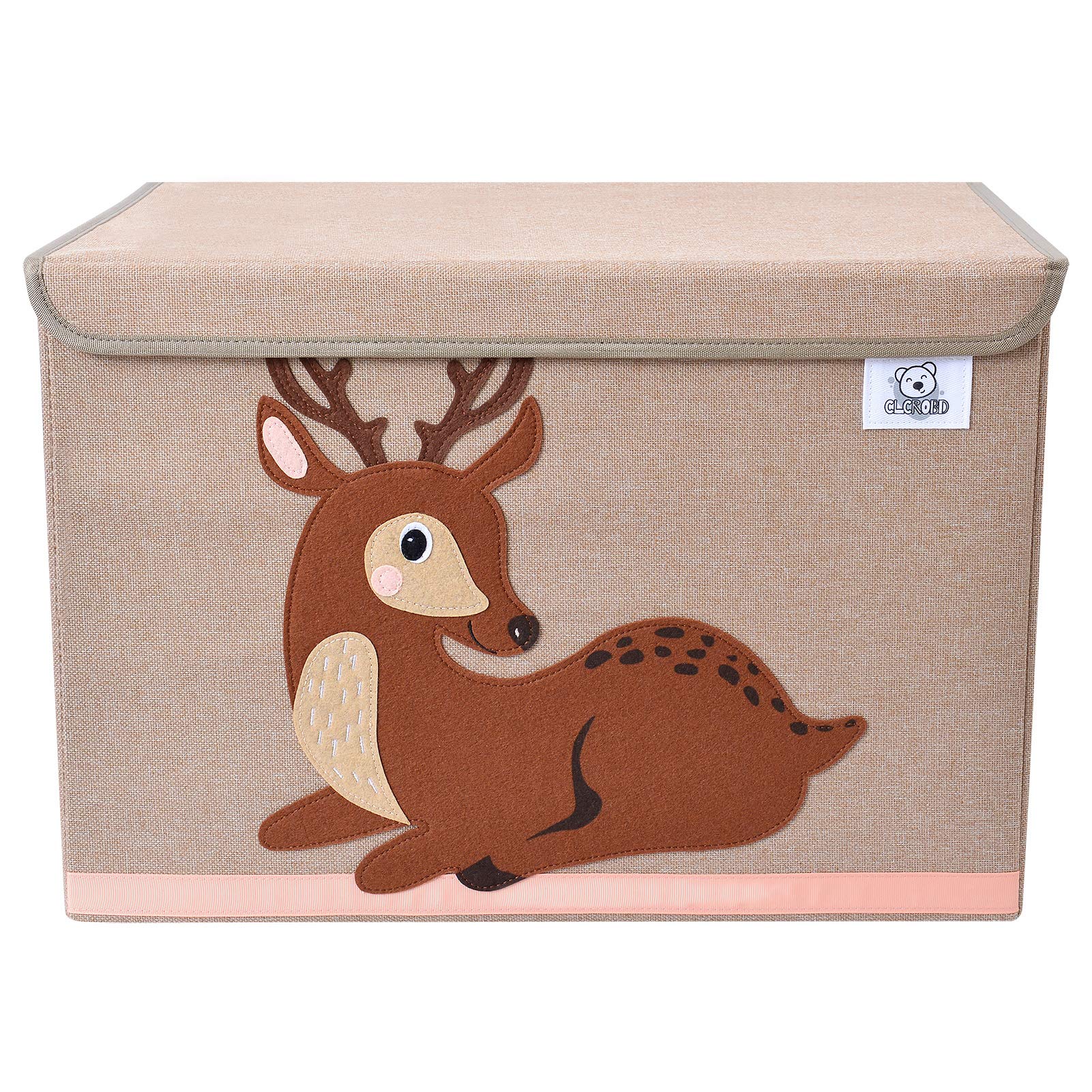 CLCROBD Foldable Kids Large Toy Chest with Flip-Top Lid, Collapsible Fabric Animal Toy Storage Organizer/Bin/Box/Basket/Trunk for Toddler, Children and Baby Nursery (Deer)