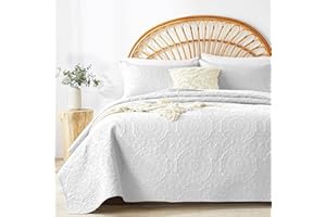 WURUIBO White Quilt Set Queen Size, Embossing Microfiber Full Bedspreads with Pillow Sham, Ligthweight Breathable Thin Coverlet, Reversible Bedding Set for All Season (1 Quilt, 2 Pillow Shams)
