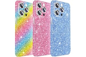 3PCS Sparkling Skin Protector for iPhone, Kucheed Glitter Shiny Grain Full Cover Edges Sticker, Precise-Fit Back Protector/Lu