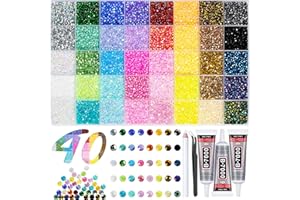 40000+Pcs Resin Jelly Rhinestones for Bedazzling, 3mm Multicolor Flat Back Gems Bedazzler Kit with 3Pcs 10ml B7000 Jewelry Gl