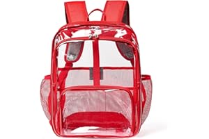 KUI WAN Clear Backpacks for School,Clear Backpack Heavy Duty See Through Bookbag Waterproof Backpack for Men Women,Red
