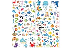 LINAYE 1480PCS Ocean Stickers for Kids, 24 Sheets, Vinyl, Waterproof Under The Sea Fish Animal Stickers for Ocean Sea Party Favors, Scrapbooking, Water Bottles