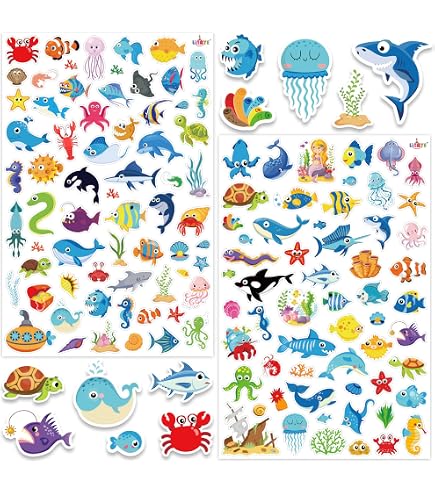 Marine Life Stickers Cute Sea Creatures Stickers Ocean Animals Fish ...