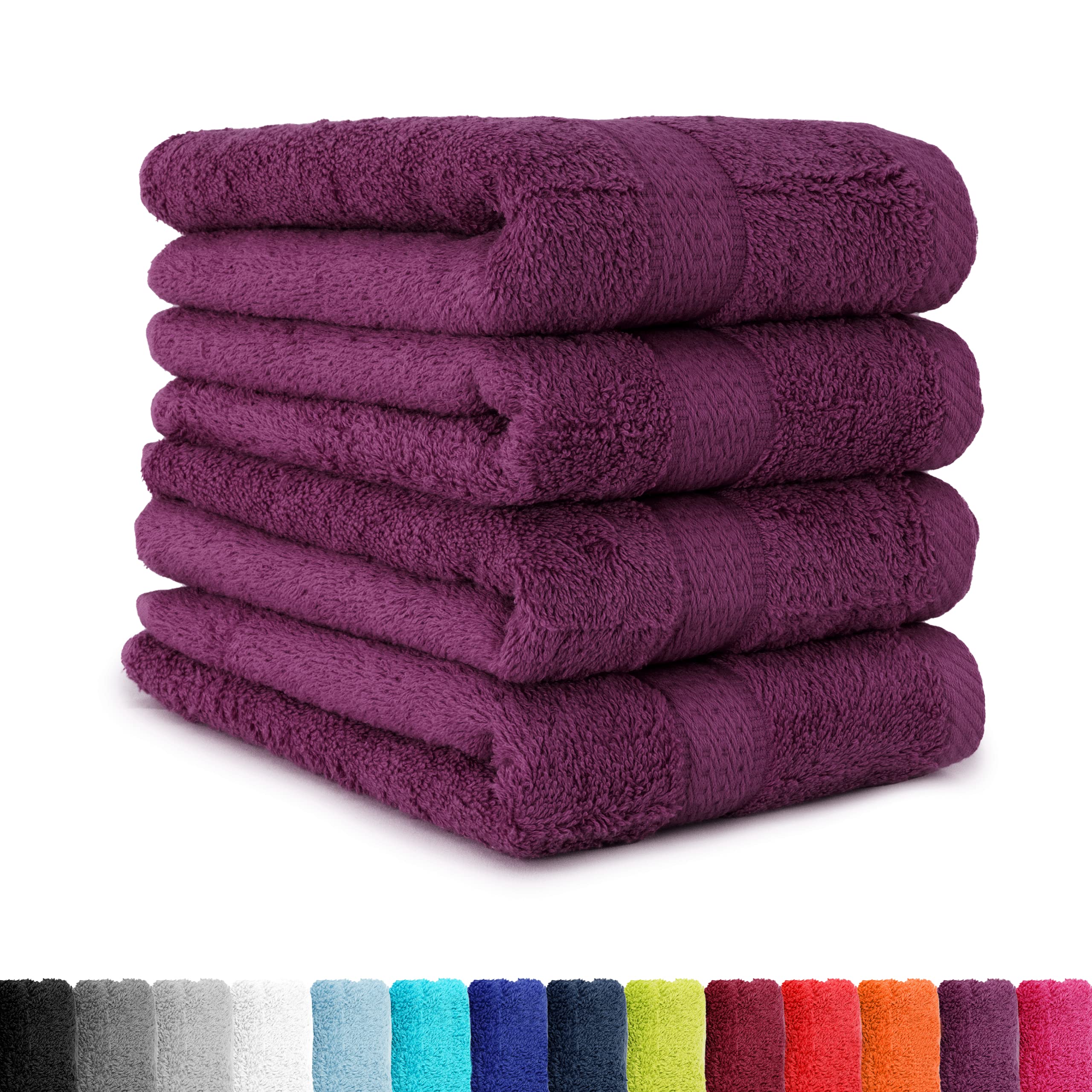 4-Piece/8-Piece Towel Set Various Colours 50 x 100 cm, 100 % Cotton, purple, 4er Pack