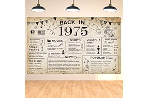 DARUNAXY 50th Birthday Party Decorations, Vintage Back in 1975 Banner 50 Year Old Birthday Party Poster Supplies Vintage 1975 Backdrop Photography Background for Men & Women 50th Class Reunion Decor