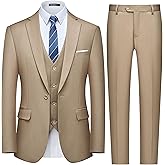WULFUL Men's Slim Fit 3 Piece Suit, One Button Solid Blazer Business Party Jacket Vest Pants Set