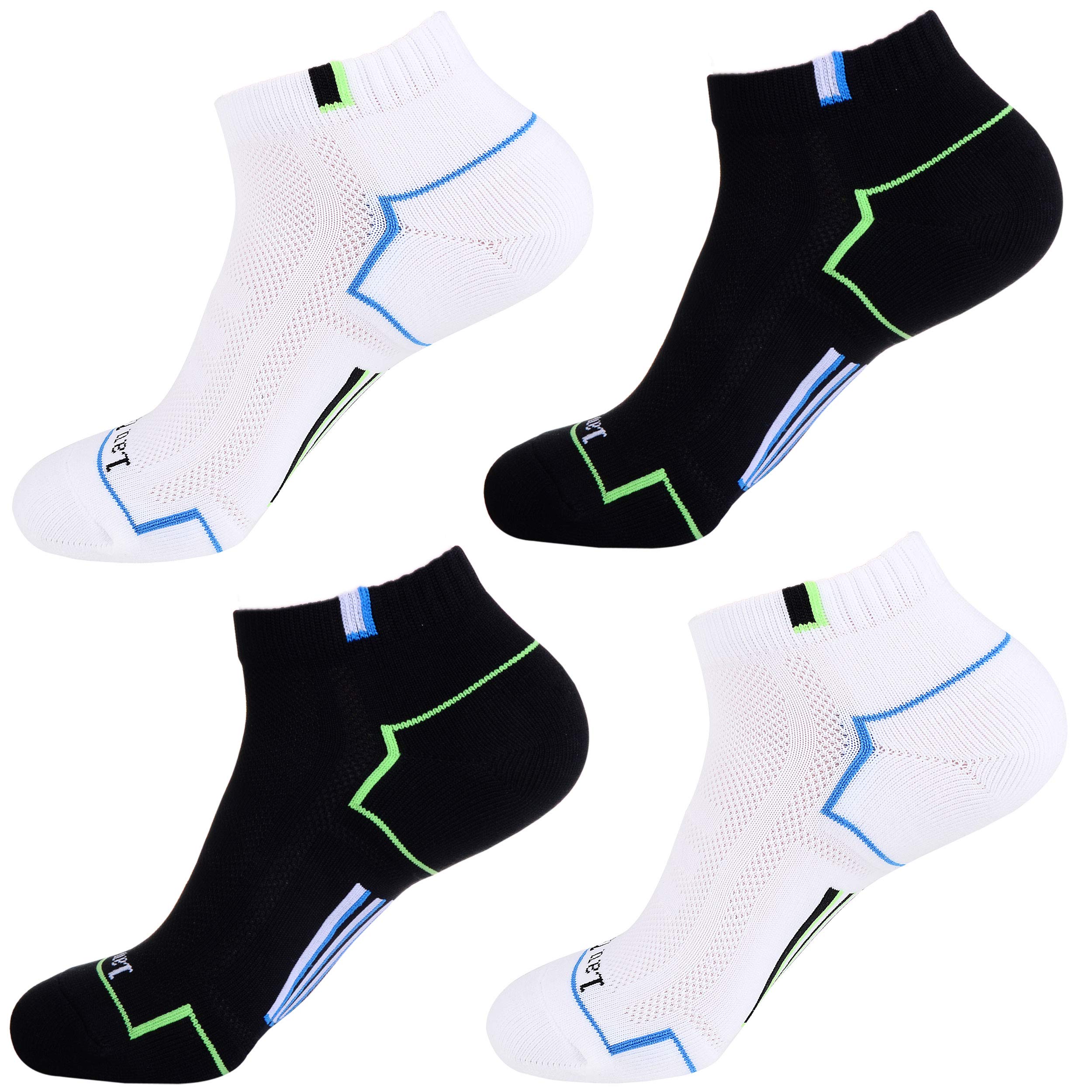 Laulax 4 pairs Coolmax plantar fascia support running socks, size 7-11, 2 black, 2 white