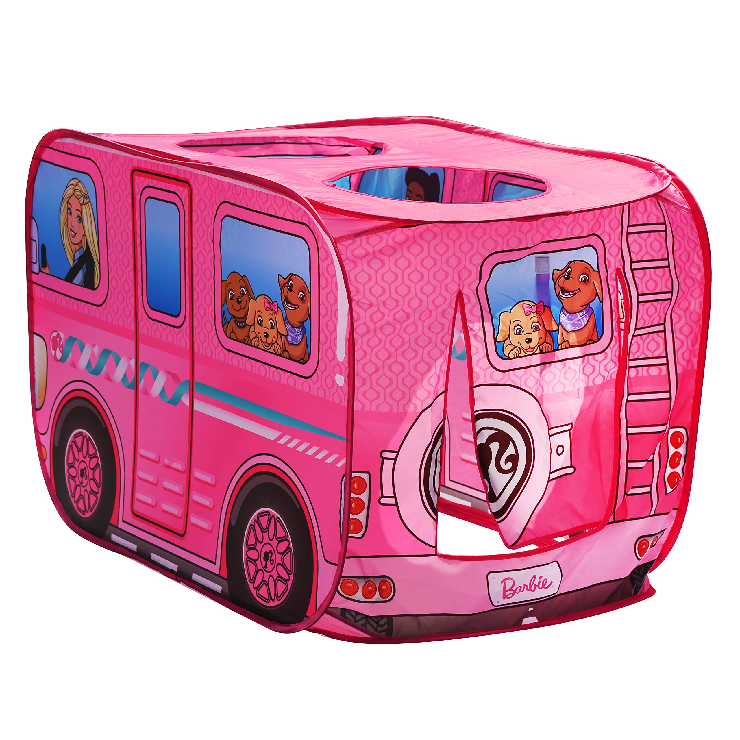 Sunny Days Entertainment Barbie Dream Camper Pop Up Play Tent Pink Indoor Playhouse for Kids Gift for Girls