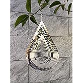 Wind Spinner Flowing-Light Effect Courtyard Decorations Made of Stainless Steel House Hanging Decoration 12“x 8“ Spinners with a 360° Rotating Hook (1 pc Water Drop-Silver)