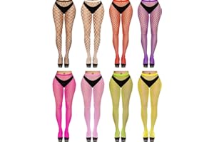Yahenda 8 Pairs Fishnet Stockings High Waist Tights Colored fishnets Thigh High Mesh Pantyhose for Halloween Cosplay Costume